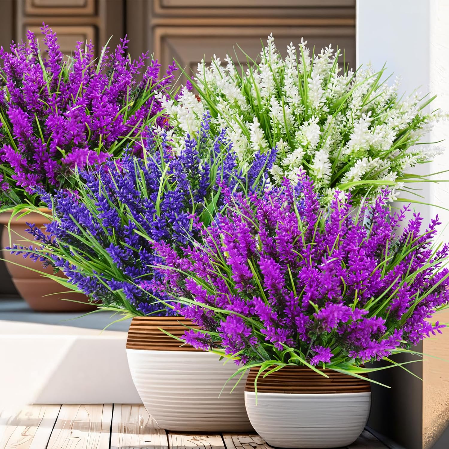 24 Arbustes de Plantes et Fleurs Artificielles pour Extérieur – Fausses Fleurs de Lavande avec Herbe de Singe, Plantes Fausses en Plastique Résistantes aux UV