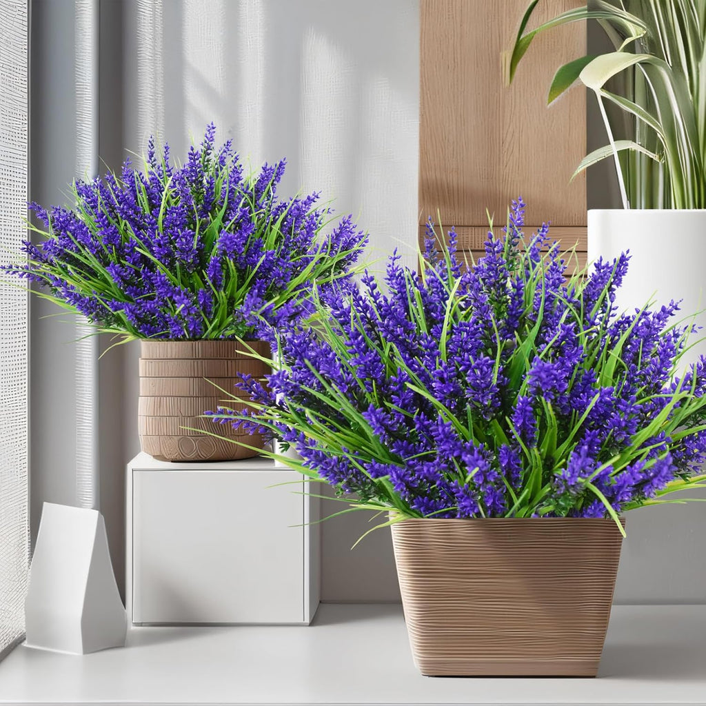 24 Arbustes de Plantes et Fleurs Artificielles pour Extérieur – Fausses Fleurs de Lavande avec Herbe de Singe, Plantes Fausses en Plastique Résistantes aux UV