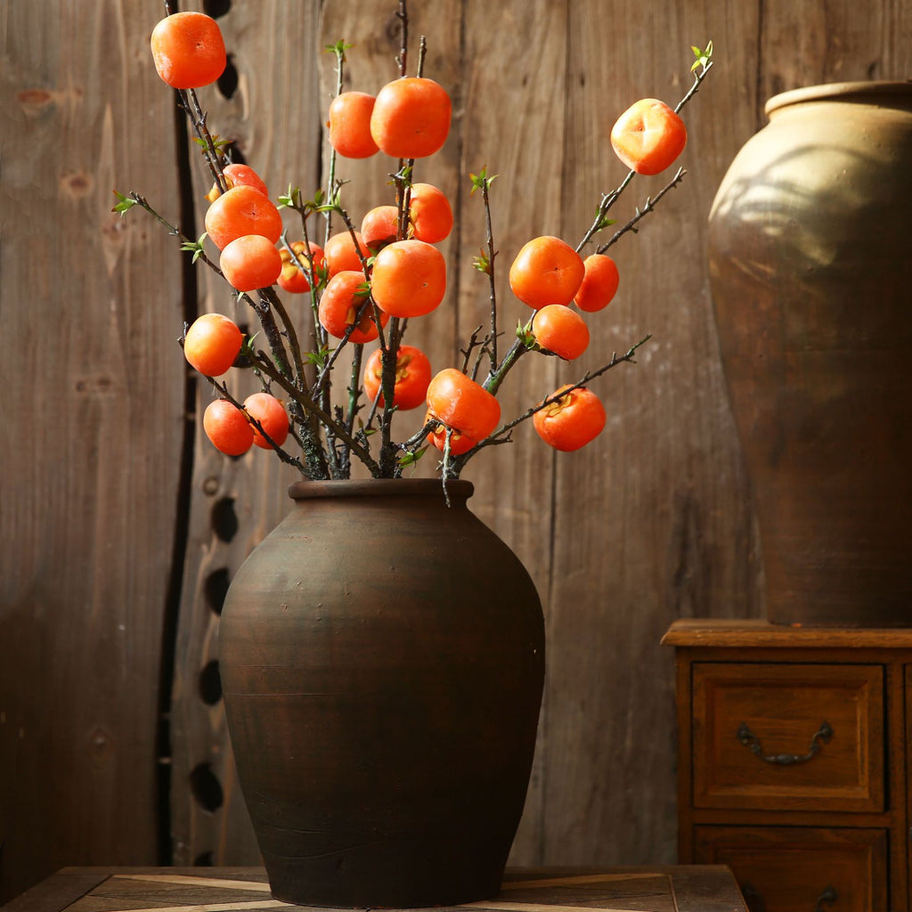 Branche décorative en soie avec kakis rouges, 108 cm, style rétro et champêtre, pour décoration intérieure, mariage ou boutique