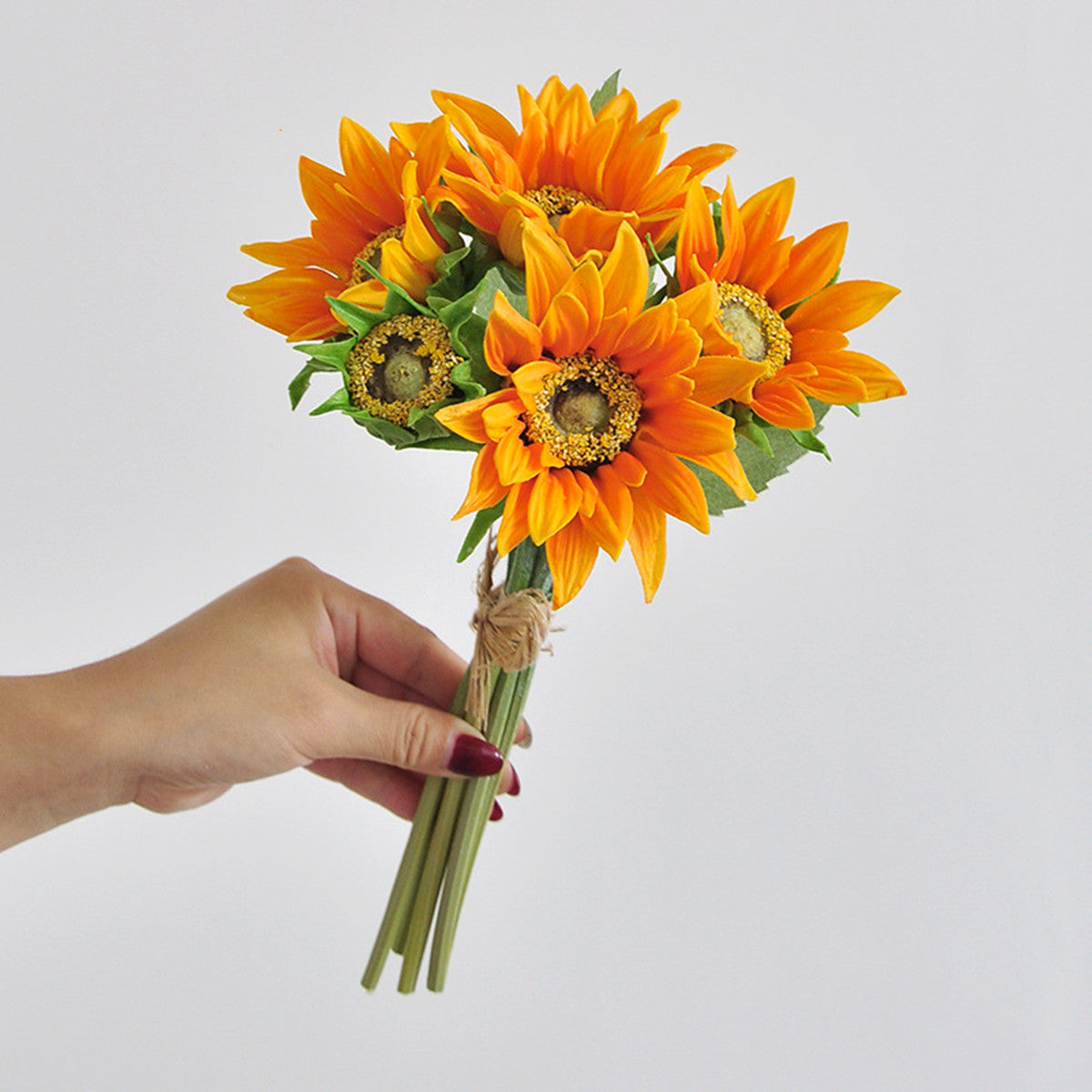 Bouquet de Tournesols Artificiels Toucher Réel, 5 Tiges 33 cm, Fleurs Jaunes Ultra-Réalistes pour Vase, Décoration Maison, Mariage Champêtre