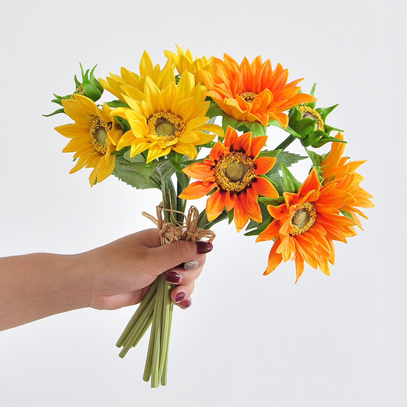 Bouquet de Tournesols Artificiels Toucher Réel, 5 Tiges 33 cm, Fleurs Jaunes Ultra-Réalistes pour Vase, Décoration Maison, Mariage Champêtre