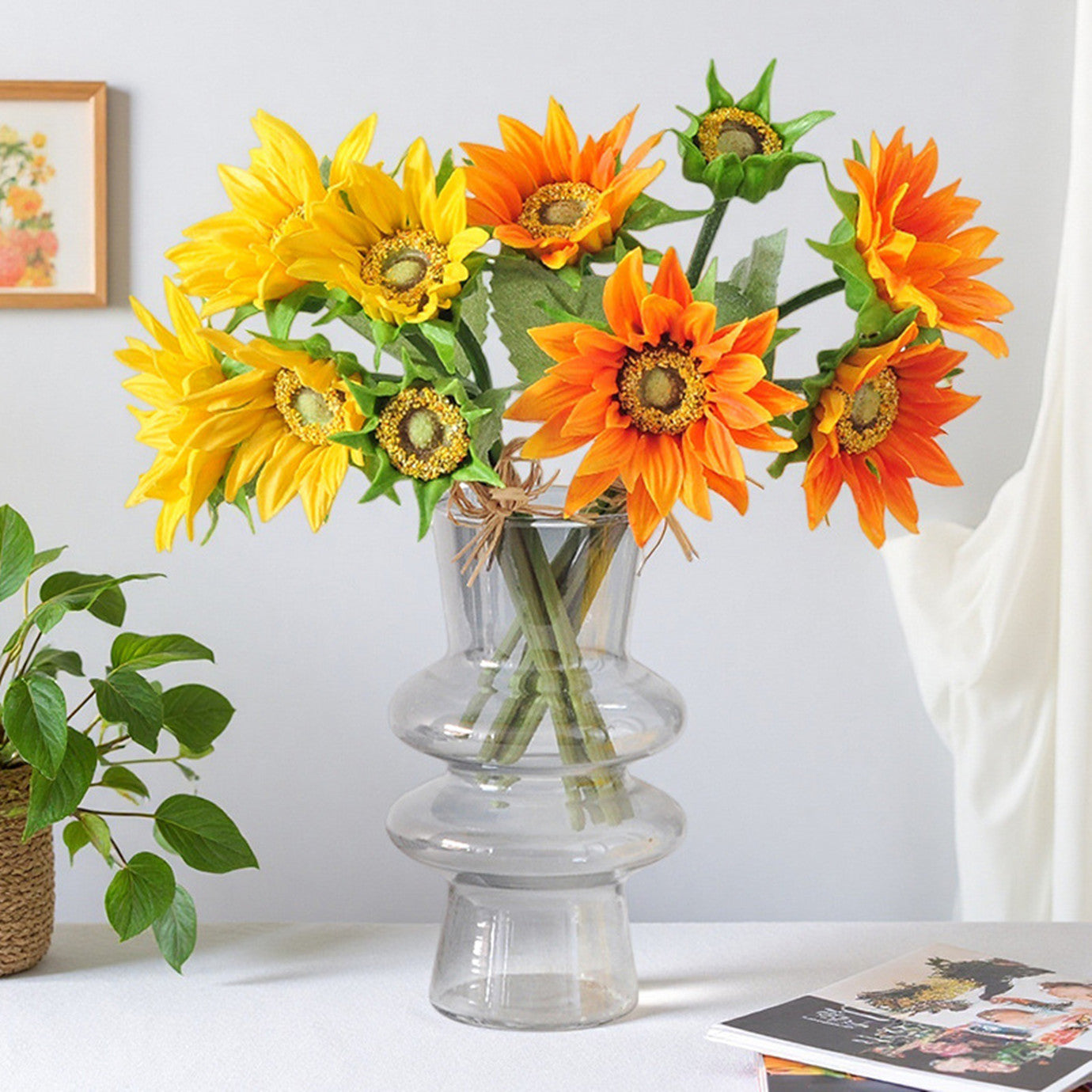 Bouquet de Tournesols Artificiels Toucher Réel, 5 Tiges 33 cm, Fleurs Jaunes Ultra-Réalistes pour Vase, Décoration Maison, Mariage Champêtre