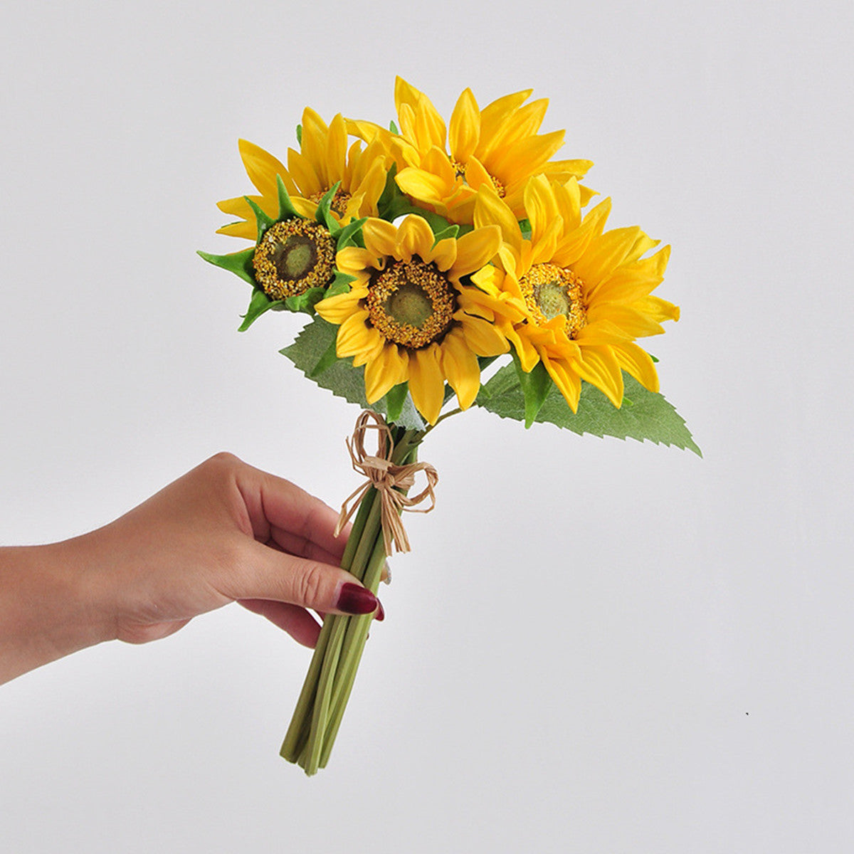 Bouquet de Tournesols Artificiels Toucher Réel, 5 Tiges 33 cm, Fleurs Jaunes Ultra-Réalistes pour Vase, Décoration Maison, Mariage Champêtre