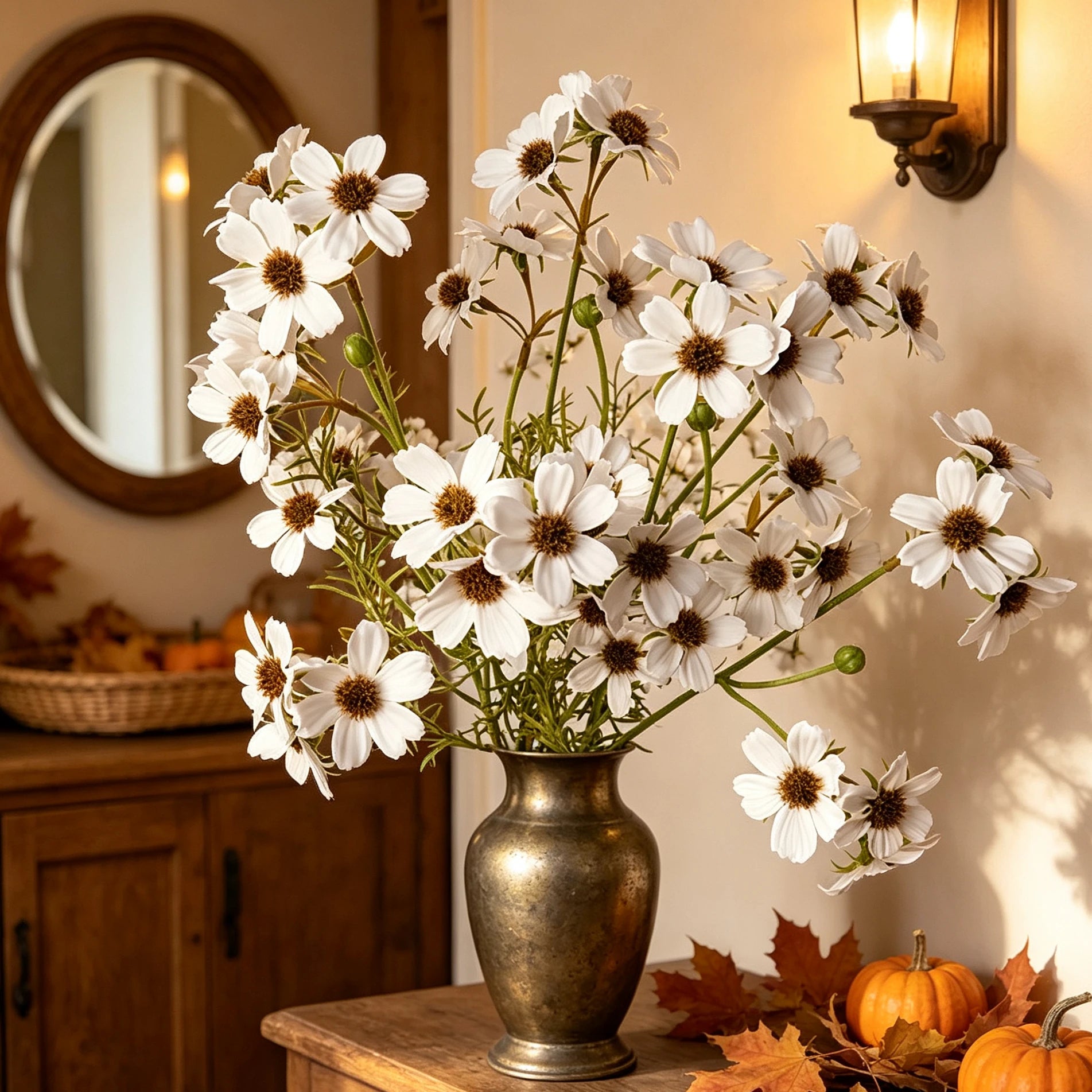 Fleur de Dentelle Artificielle au Toucher Réel, Grande Tige 66 cm, Tons d'Automne, Idéale pour Vase, Déco Maison, Bouquet Bohème