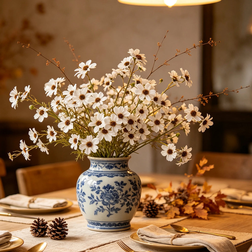 Fleur de Dentelle Artificielle au Toucher Réel, Grande Tige 66 cm, Tons d'Automne, Idéale pour Vase, Déco Maison, Bouquet Bohème