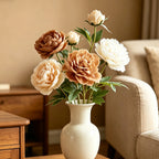 Tige de Pivoine Artificielle 74 cm, Grande Fleur au Toucher Réel, Tons d'Automne pour Vase, Décoration de Mariage, Composition Florale