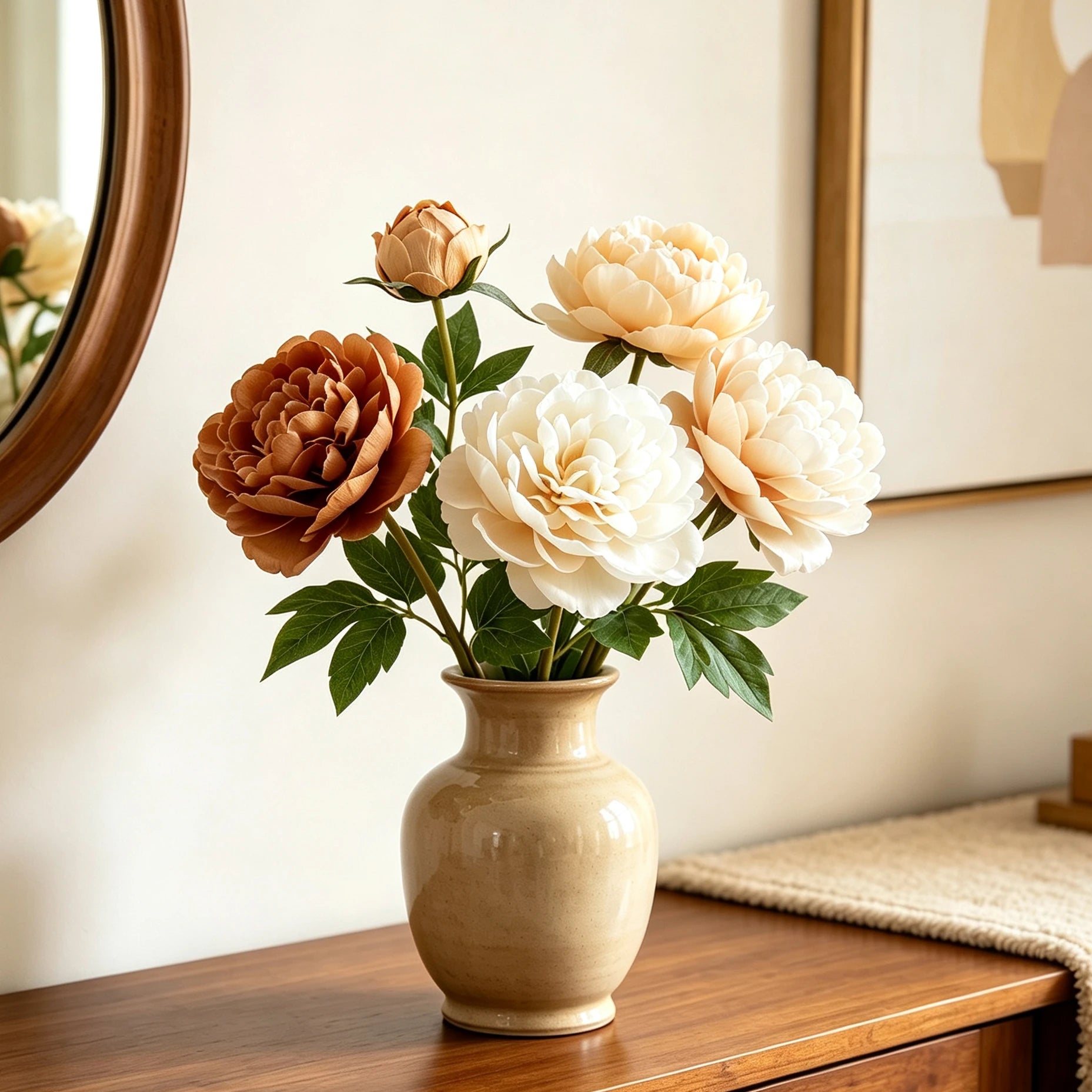 Tige de Pivoine Artificielle 74 cm, Grande Fleur au Toucher Réel, Tons d'Automne pour Vase, Décoration de Mariage, Composition Florale