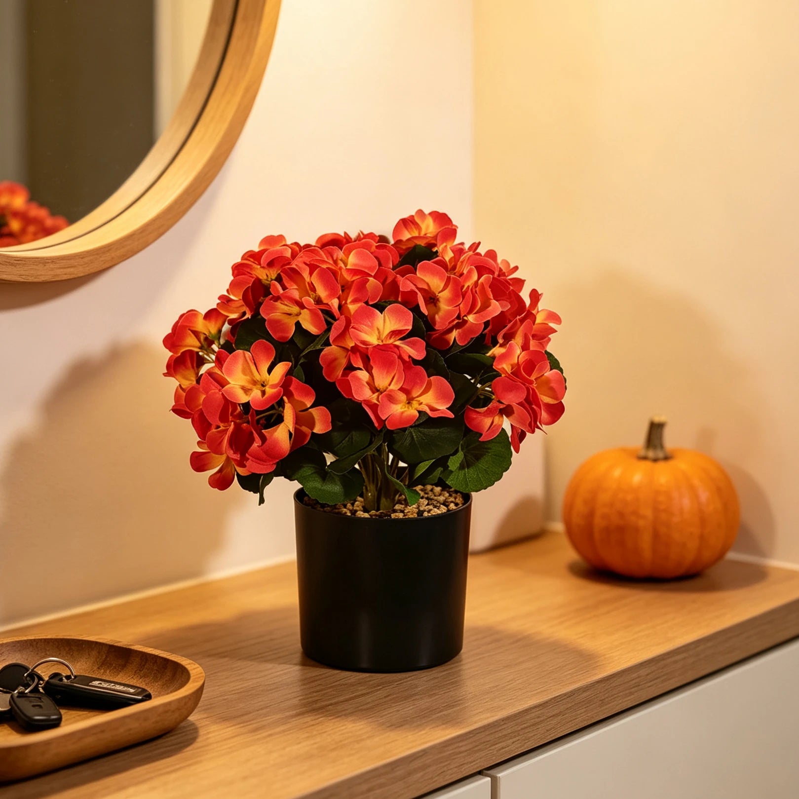 Plante Potted de Géranium Faux 30 cm- Couleurs d'Automne, Réaliste, Décoration Maison, Bureau, Mariage, Côté Cottage