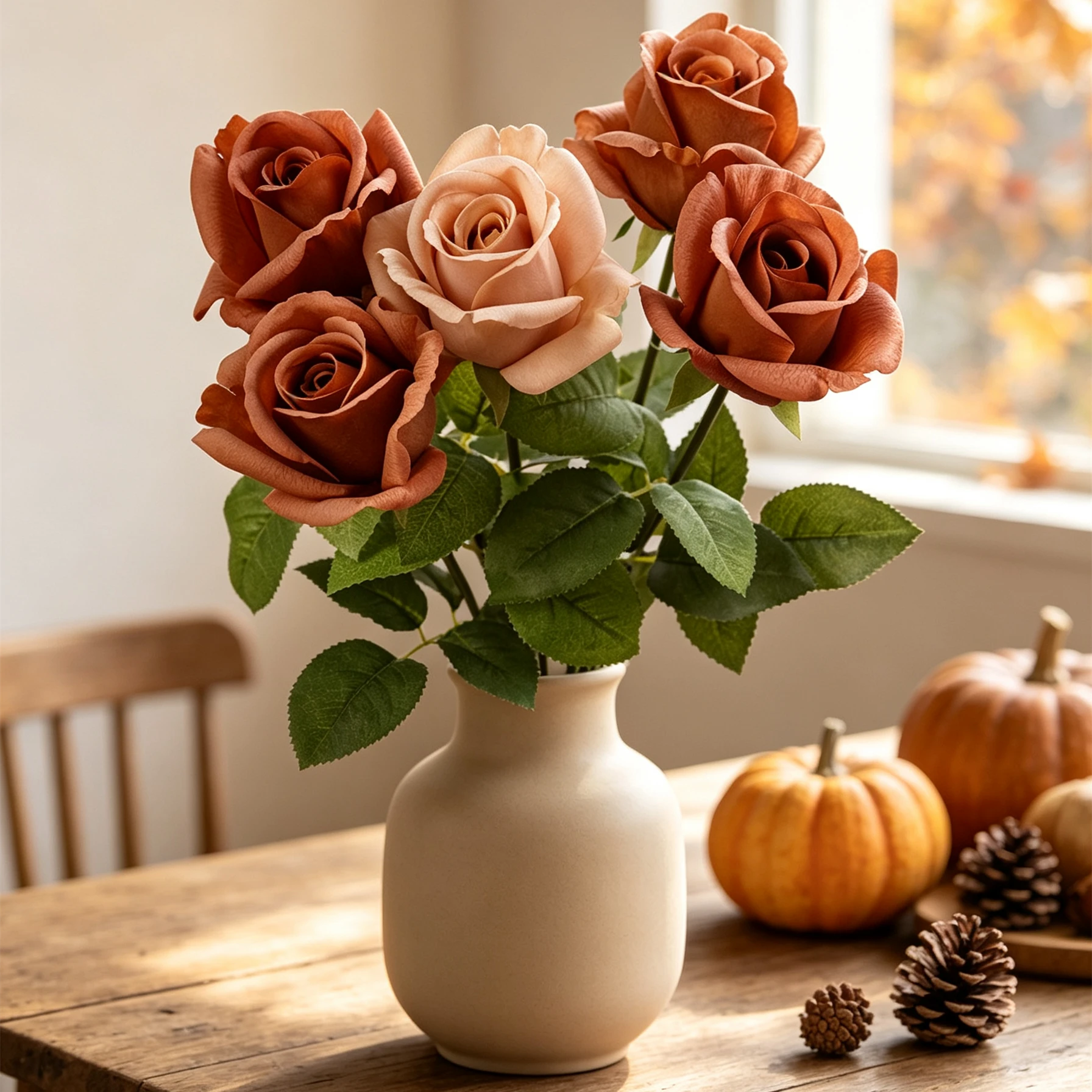Tige de Rose Artificielle 47cm, Toucher Réel, Tons Café & Latte Vintage, Idéale pour Bouquet, Décoration Maison, Mariage, Style Champêtre Chic