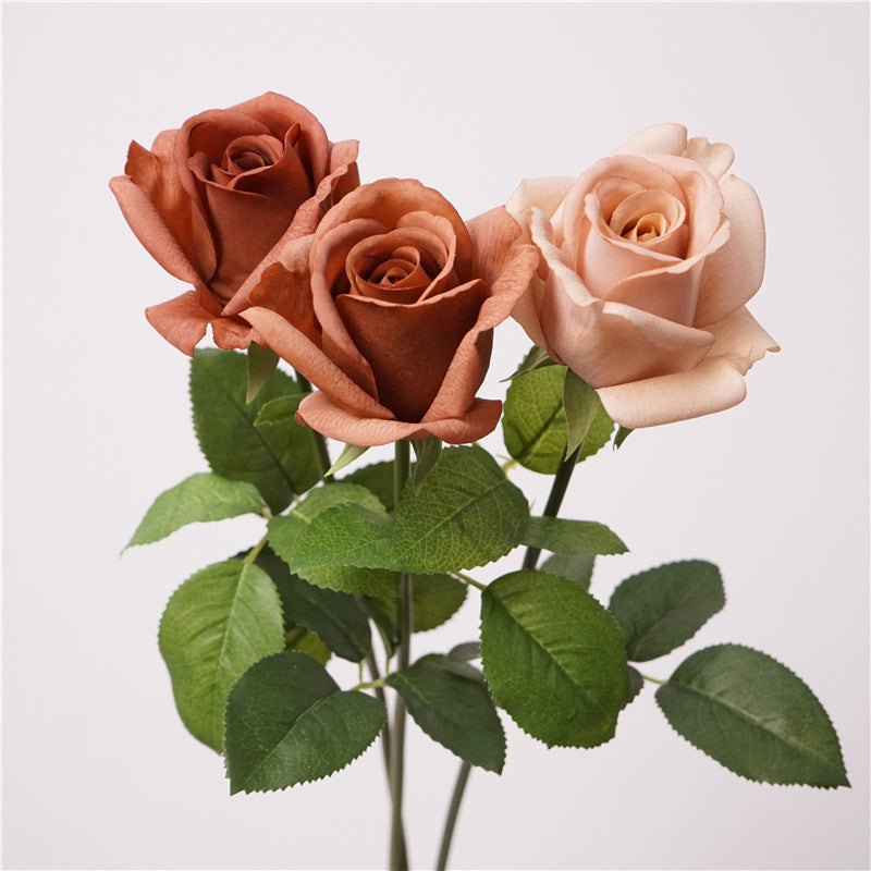 Tige de Rose Artificielle 47cm, Toucher Réel, Tons Café & Latte Vintage, Idéale pour Bouquet, Décoration Maison, Mariage, Style Champêtre Chic