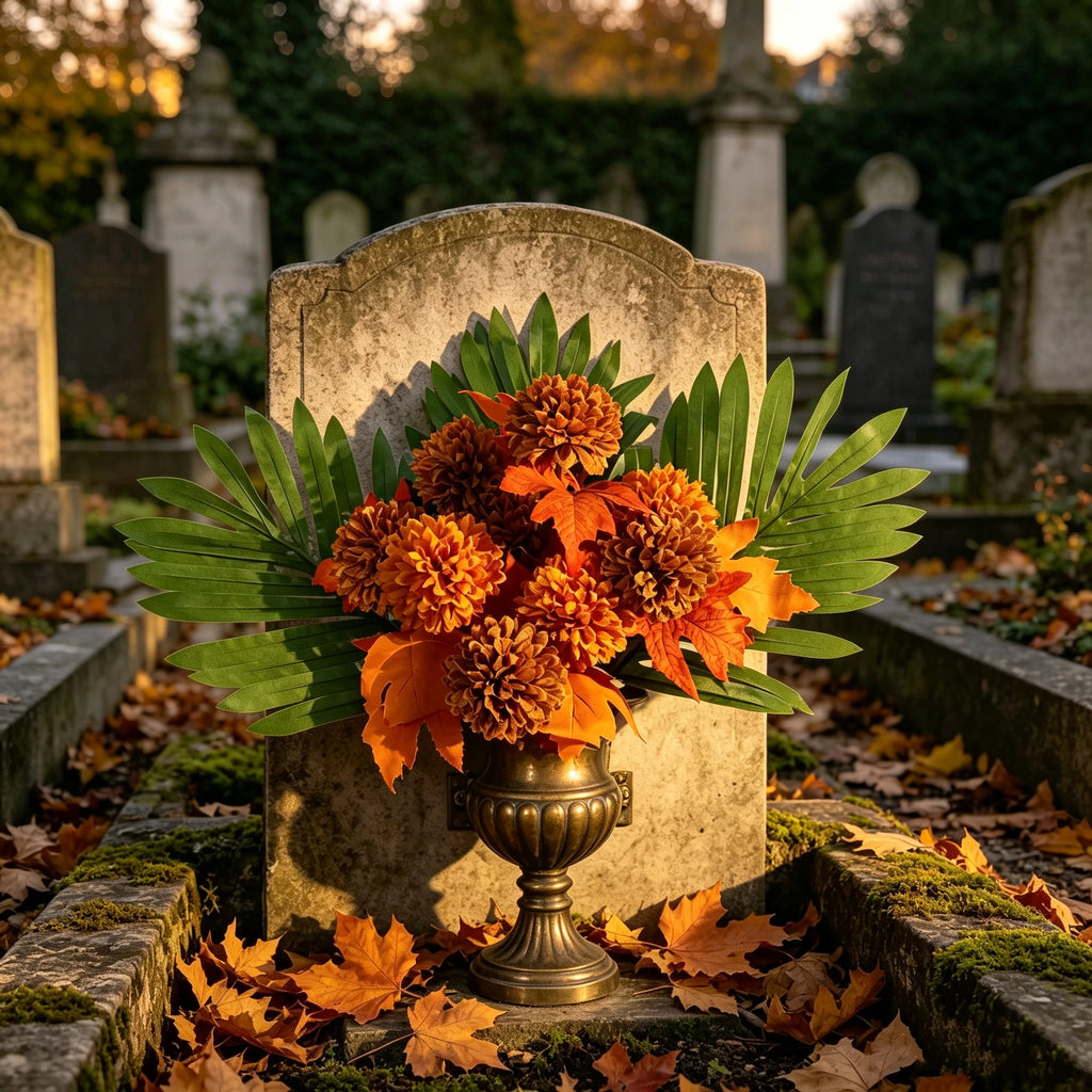 Bouquet de chrysanthèmes artificiels 45 cm, décoration funéraire élégante, automne, sans entretien, idéal pour tombes, anniversaires, événements