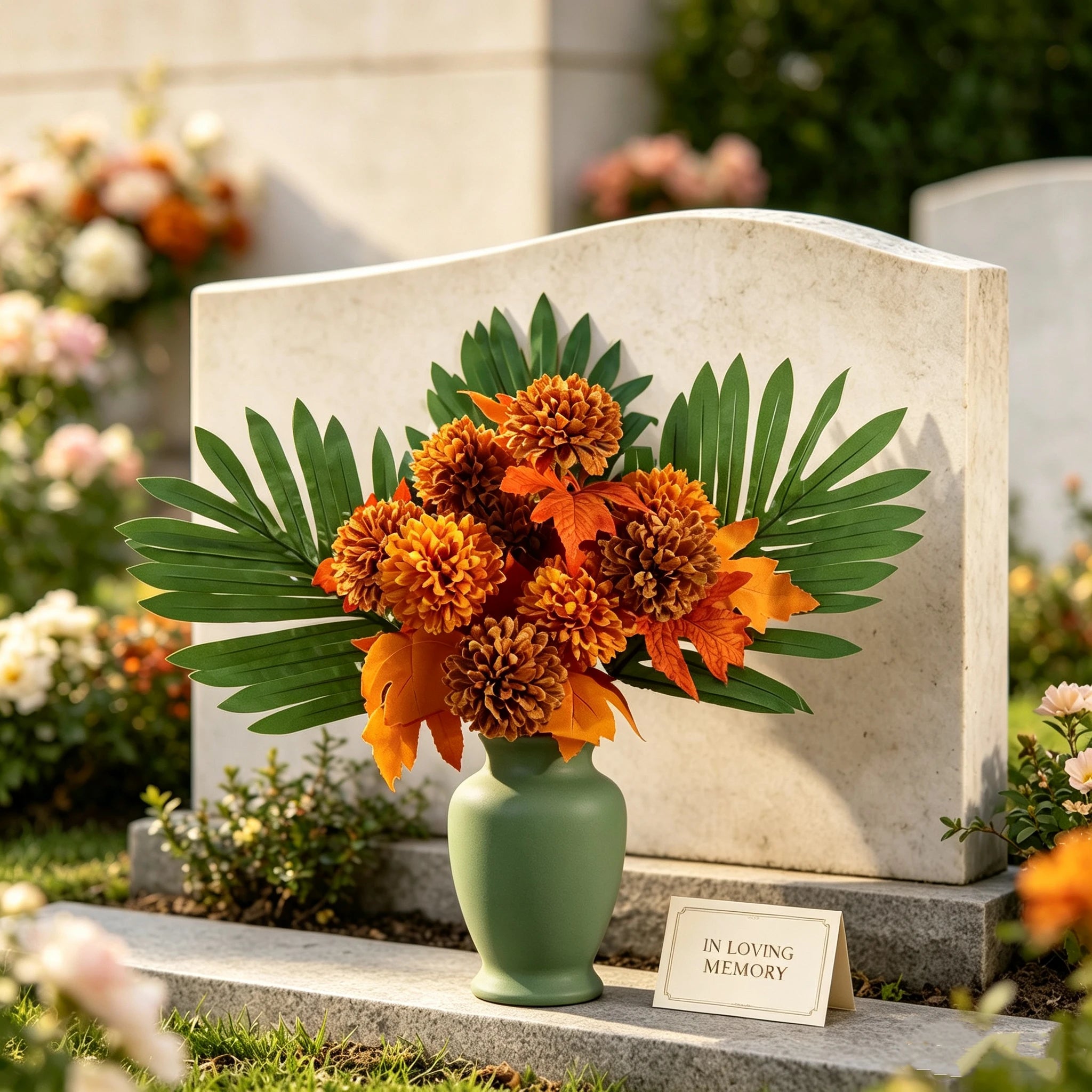 Bouquet de chrysanthèmes artificiels 45 cm, décoration funéraire élégante, automne, sans entretien, idéal pour tombes, anniversaires, événements