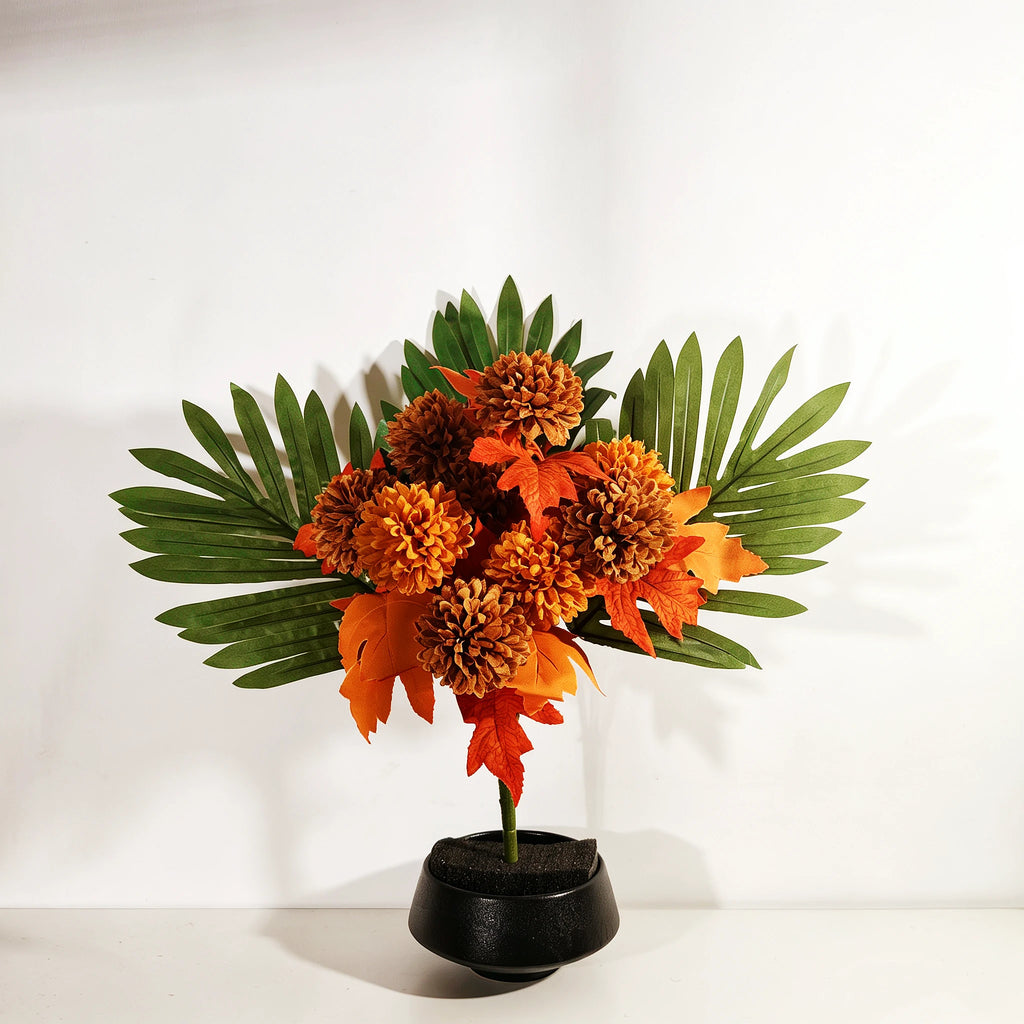 Bouquet de chrysanthèmes artificiels 45 cm, décoration funéraire élégante, automne, sans entretien, idéal pour tombes, anniversaires, événements