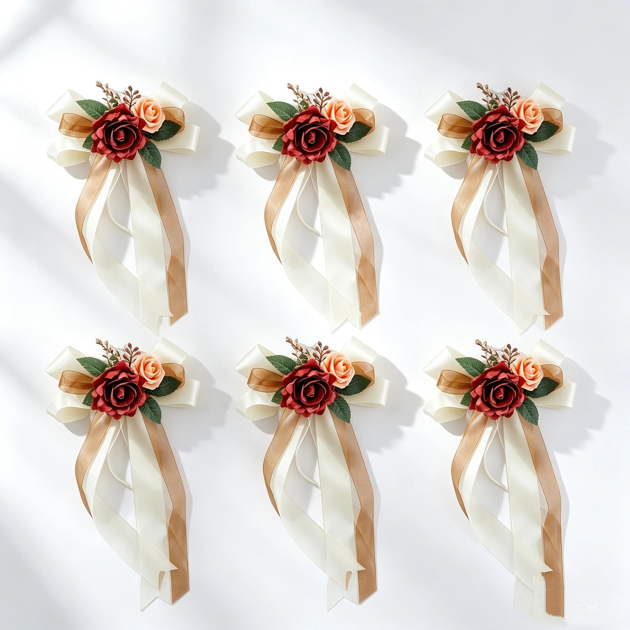 Décoration de Mariage en Rose Artificielle, 6 pièces, 14" en Soie, Élégante et Réaliste, Idéale pour Voiture, Mariage, Fête, Décor d'Intérieur