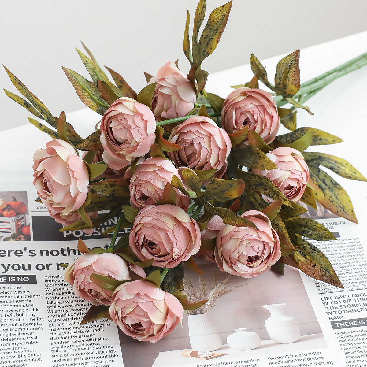 Tige de Pivoine Artificielle 45cm, Rose Poudré d'Automne, Qualité Réaliste, pour Bouquet, Décoration Maison, Mariage Champêtre, Style Rétro