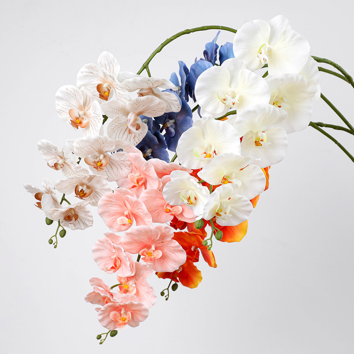 Lot de 2 Orchidées Phalaenopsis Artificielles 102cm, Grandes Tiges Florales au Toucher Réel, Décoration Vintage pour Vase, Intérieur, Mariage