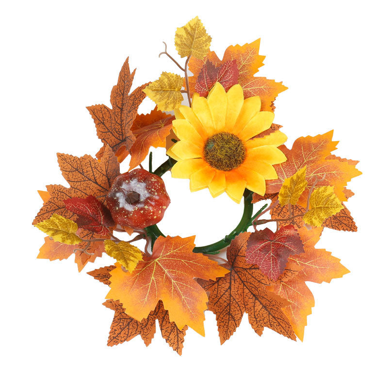 Couronne d'Automne Artificielle 35cm, Bougeoir Centre de Table, Baies & Citrouilles, Décoration Champêtre Rustique pour Fête, Mariage, Maison