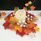 Couronne d'Automne Artificielle 35cm, Bougeoir Centre de Table, Baies & Citrouilles, Décoration Champêtre Rustique pour Fête, Mariage, Maison