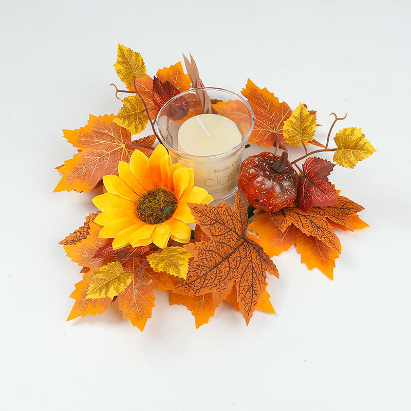 Couronne d'Automne Artificielle 35cm, Bougeoir Centre de Table, Baies & Citrouilles, Décoration Champêtre Rustique pour Fête, Mariage, Maison