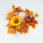 Couronne d'Automne Artificielle 35cm, Bougeoir Centre de Table, Baies & Citrouilles, Décoration Champêtre Rustique pour Fête, Mariage, Maison
