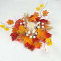 Couronne d'Automne Artificielle 35cm, Bougeoir Centre de Table, Baies & Citrouilles, Décoration Champêtre Rustique pour Fête, Mariage, Maison