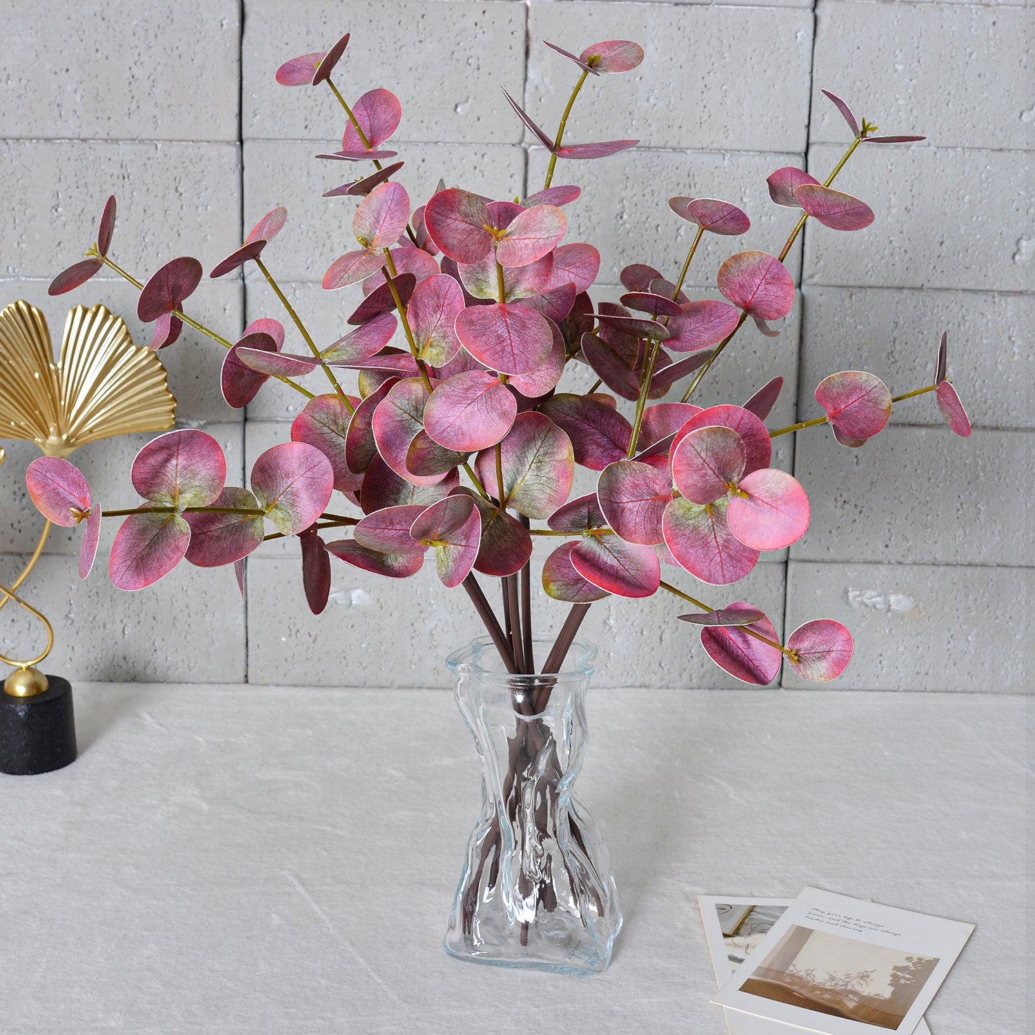 Lot de 2 Branches d'Eucalyptus Artificiel 50cm, Feuillage Touche Réelle, Vert Poudré pour Bouquet, Décoration Mariage, Ambiance Rétro et Champêtre