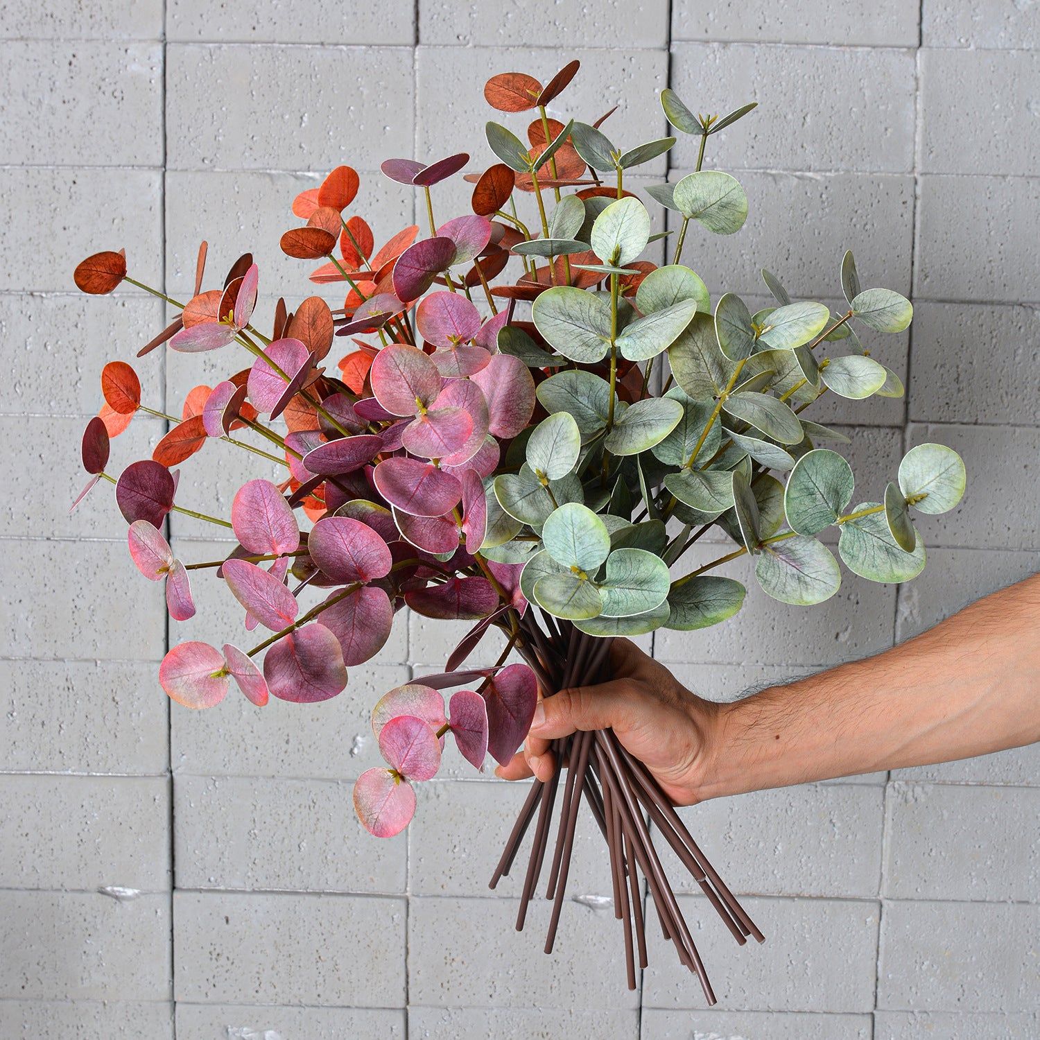 Lot de 2 Branches d'Eucalyptus Artificiel 50cm, Feuillage Touche Réelle, Vert Poudré pour Bouquet, Décoration Mariage, Ambiance Rétro et Champêtre