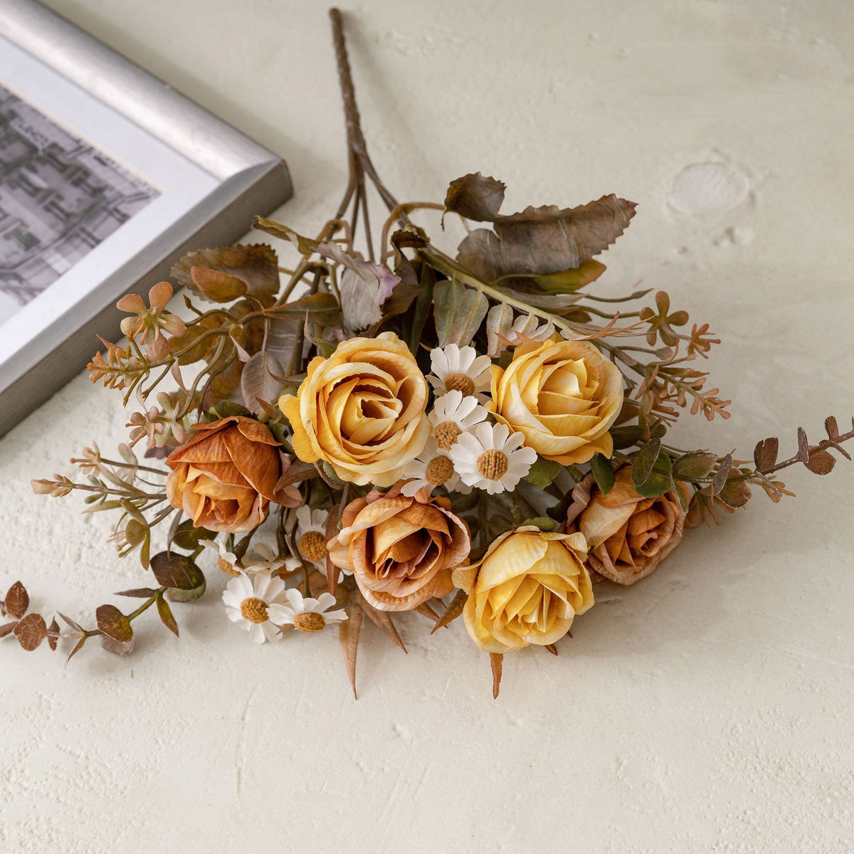 Roses Artificielles Vintage, Bouquet 6 Têtes 33cm, Charme Français Rétro, Fleurs au Look Naturel pour Décoration, Mariage, Centre de Table