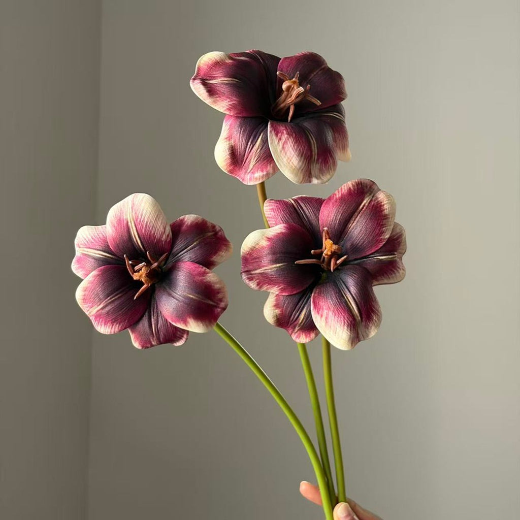 Grandes Tulipes Artificielles 50 cm, Lot de 3, Fleur Éclose Toucher Réel, Élégance Française, Décoration Maison, Mariage Champêtre, Bouquet