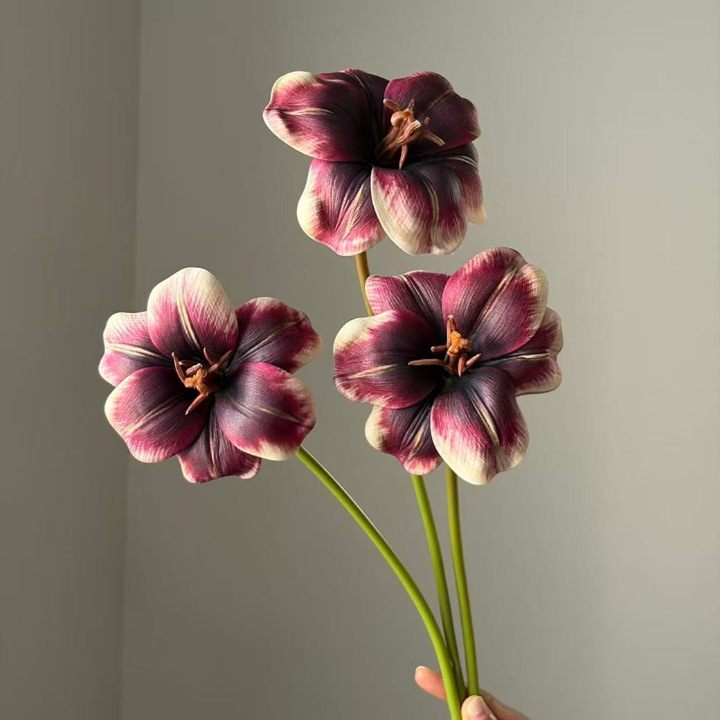 Grandes Tulipes Artificielles 50 cm, Lot de 3, Fleur Éclose Toucher Réel, Élégance Française, Décoration Maison, Mariage Champêtre, Bouquet