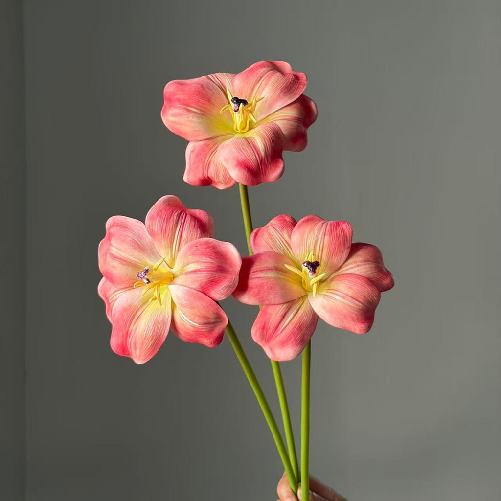 Grandes Tulipes Artificielles 50 cm, Lot de 3, Fleur Éclose Toucher Réel, Élégance Française, Décoration Maison, Mariage Champêtre, Bouquet