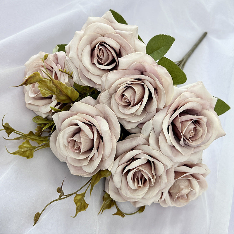 Rose Artificielle Vintage, Bouquet de 7 Fleurs 55 cm, Aspect Naturel, pour Vase, Déco Maison, Mariage Champêtre, Style Sud de la France
