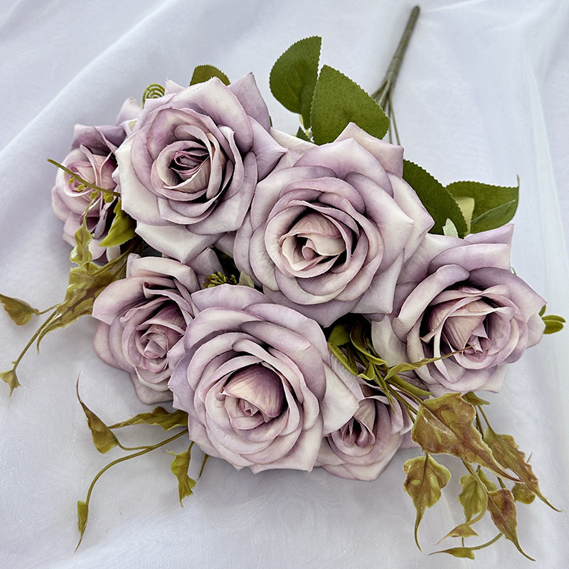Rose Artificielle Vintage, Bouquet de 7 Fleurs 55 cm, Aspect Naturel, pour Vase, Déco Maison, Mariage Champêtre, Style Sud de la France