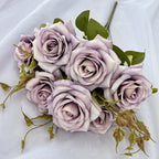 Rose Artificielle Vintage, Bouquet de 7 Fleurs 55 cm, Aspect Naturel, pour Vase, Déco Maison, Mariage Champêtre, Style Sud de la France