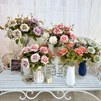 Rose Artificielle Vintage, Bouquet de 7 Fleurs 55 cm, Aspect Naturel, pour Vase, Déco Maison, Mariage Champêtre, Style Sud de la France