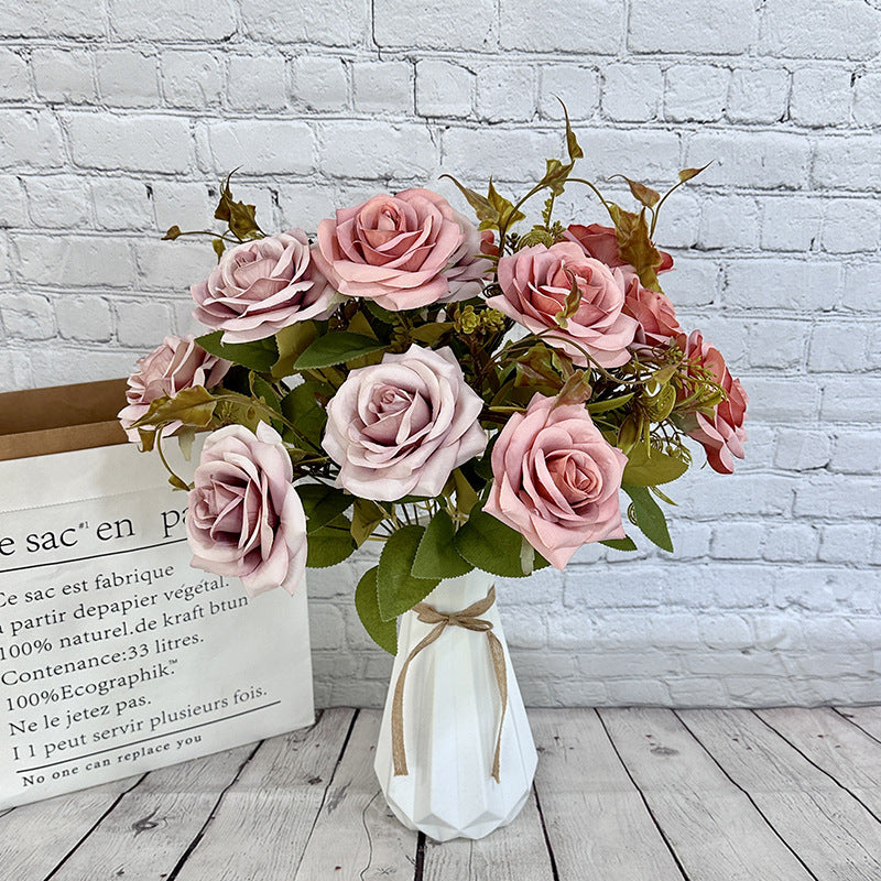 Rose Artificielle Vintage, Bouquet de 7 Fleurs 55 cm, Aspect Naturel, pour Vase, Déco Maison, Mariage Champêtre, Style Sud de la France
