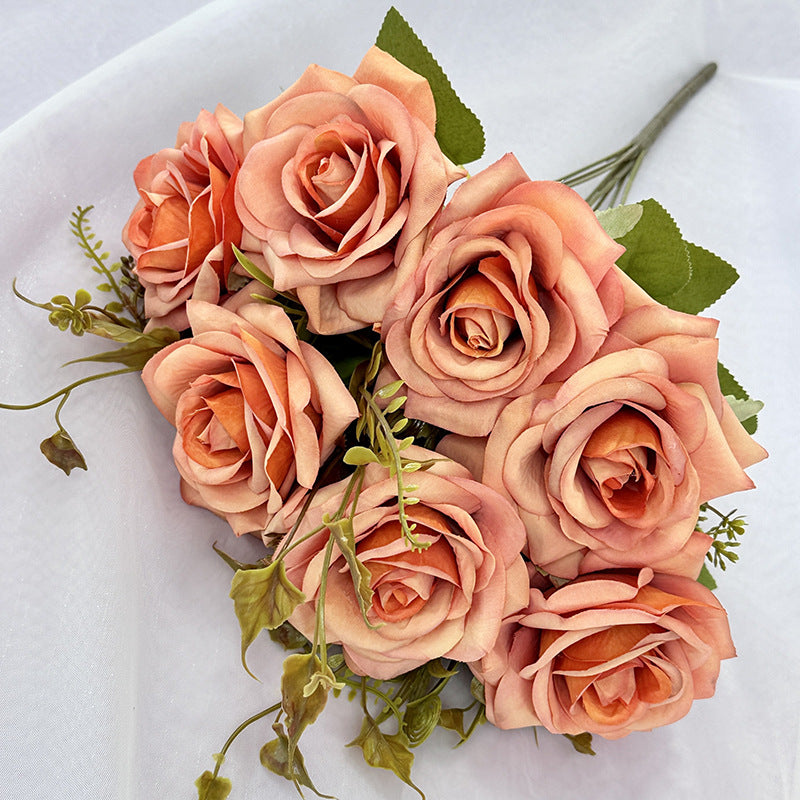Rose Artificielle Vintage, Bouquet de 7 Fleurs 55 cm, Aspect Naturel, pour Vase, Déco Maison, Mariage Champêtre, Style Sud de la France