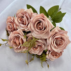 Rose Artificielle Vintage, Bouquet de 7 Fleurs 55 cm, Aspect Naturel, pour Vase, Déco Maison, Mariage Champêtre, Style Sud de la France