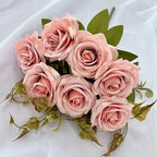 Rose Artificielle Vintage, Bouquet de 7 Fleurs 55 cm, Aspect Naturel, pour Vase, Déco Maison, Mariage Champêtre, Style Sud de la France