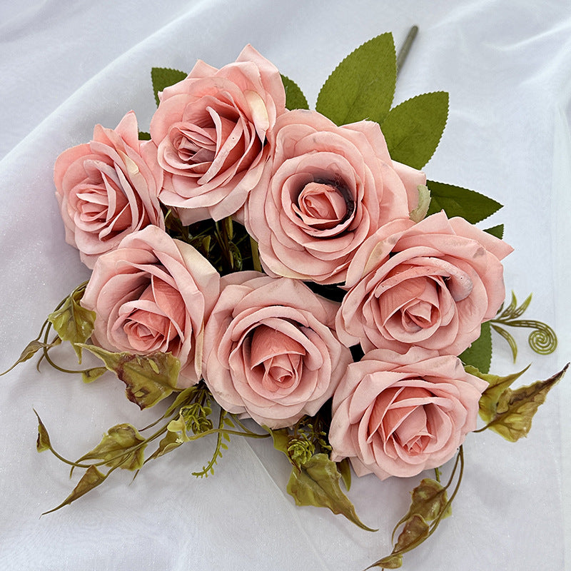 Rose Artificielle Vintage, Bouquet de 7 Fleurs 55 cm, Aspect Naturel, pour Vase, Déco Maison, Mariage Champêtre, Style Sud de la France