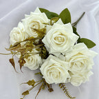 Rose Artificielle Vintage, Bouquet de 7 Fleurs 55 cm, Aspect Naturel, pour Vase, Déco Maison, Mariage Champêtre, Style Sud de la France