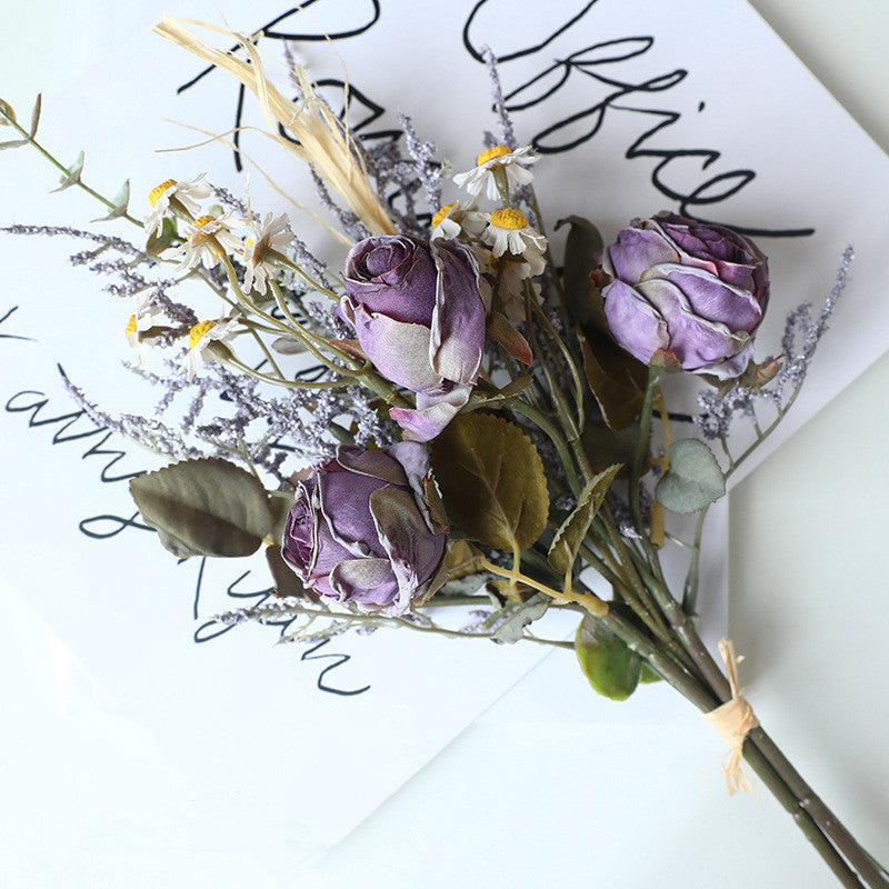 Bouquet de roses et marguerites aux teintes automnales, 36 cm, fleurs artificielles réalistes, décoration intérieure, mariage, événements, style vintage