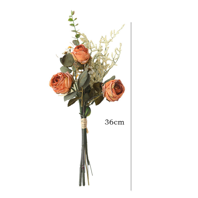 Bouquet de roses et marguerites aux teintes automnales, 36 cm, fleurs artificielles réalistes, décoration intérieure, mariage, événements, style vintage