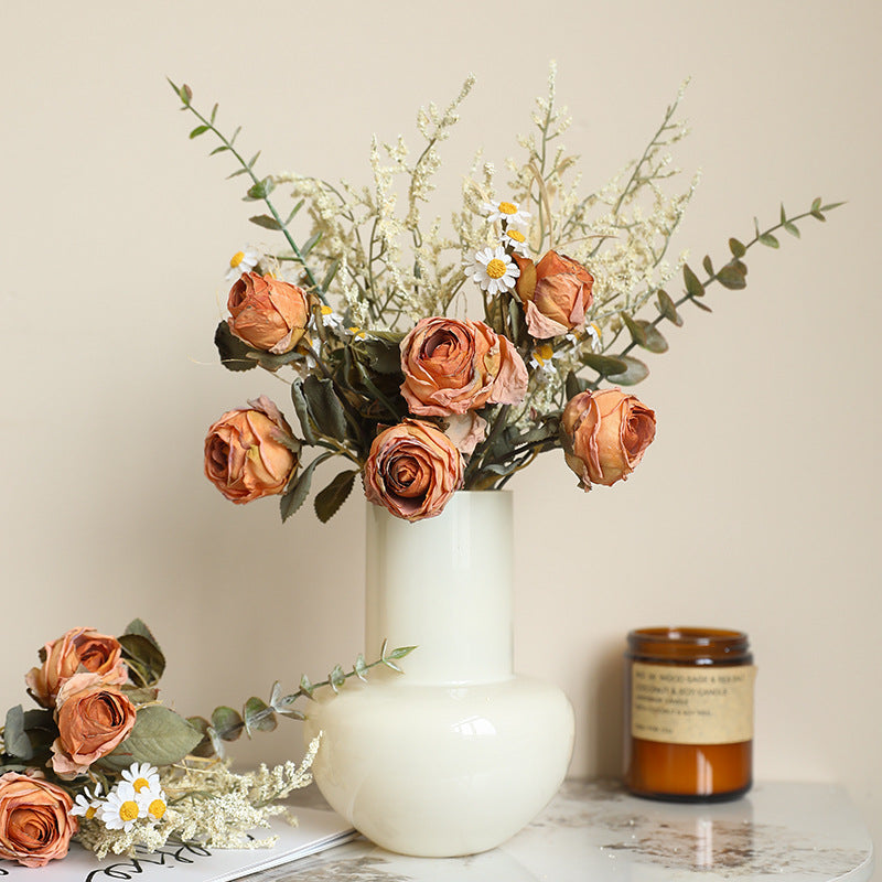 Bouquet de roses et marguerites aux teintes automnales, 36 cm, fleurs artificielles réalistes, décoration intérieure, mariage, événements, style vintage