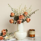Bouquet de roses et marguerites aux teintes automnales, 36 cm, fleurs artificielles réalistes, décoration intérieure, mariage, événements, style vintage