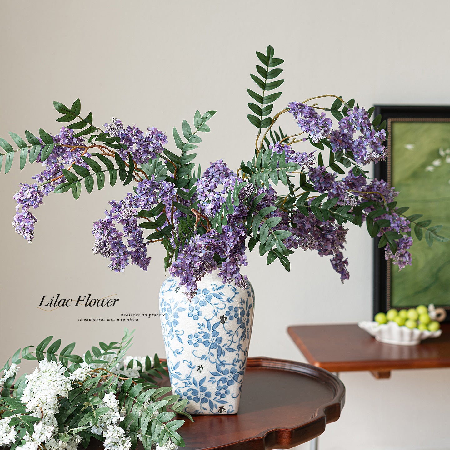 Grande Tige de Lilas Artificiel 91cm, Fleur Aspect Naturel, Décoration Maison de Campagne, Vase, Mariage Bohème, Composition Florale Élégante