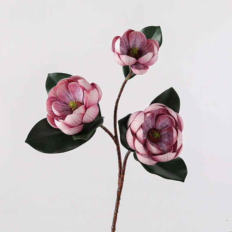 Branche de Magnolia Artificiel 70 cm, Fleur Touche Réelle, Décoration d'Intérieur Élégance Rétro, Bouquet Mariage Champêtre, Composition Florale