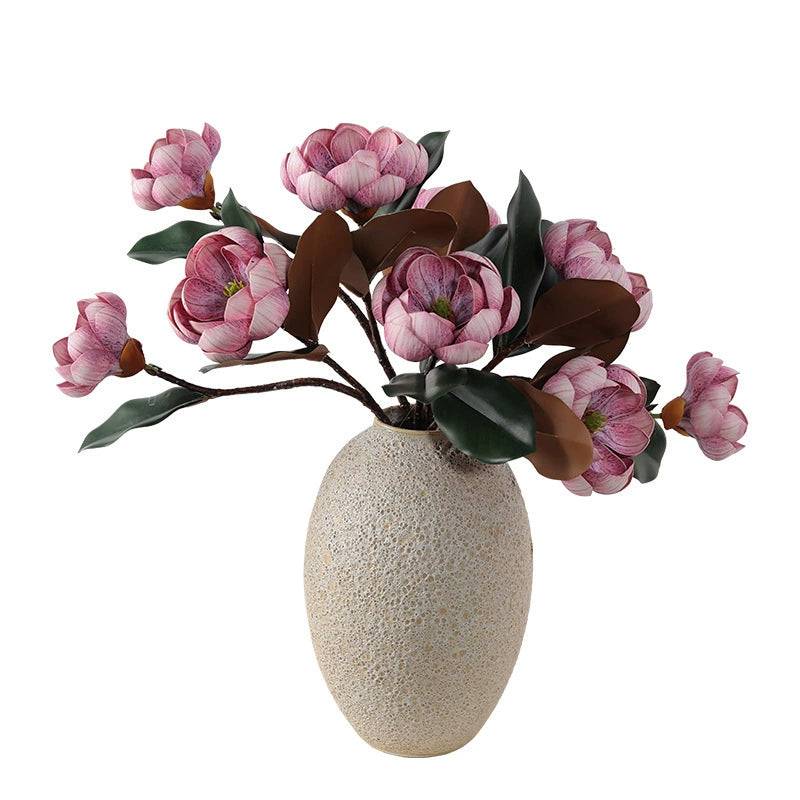 Branche de Magnolia Artificiel 70 cm, Fleur Touche Réelle, Décoration d'Intérieur Élégance Rétro, Bouquet Mariage Champêtre, Composition Florale