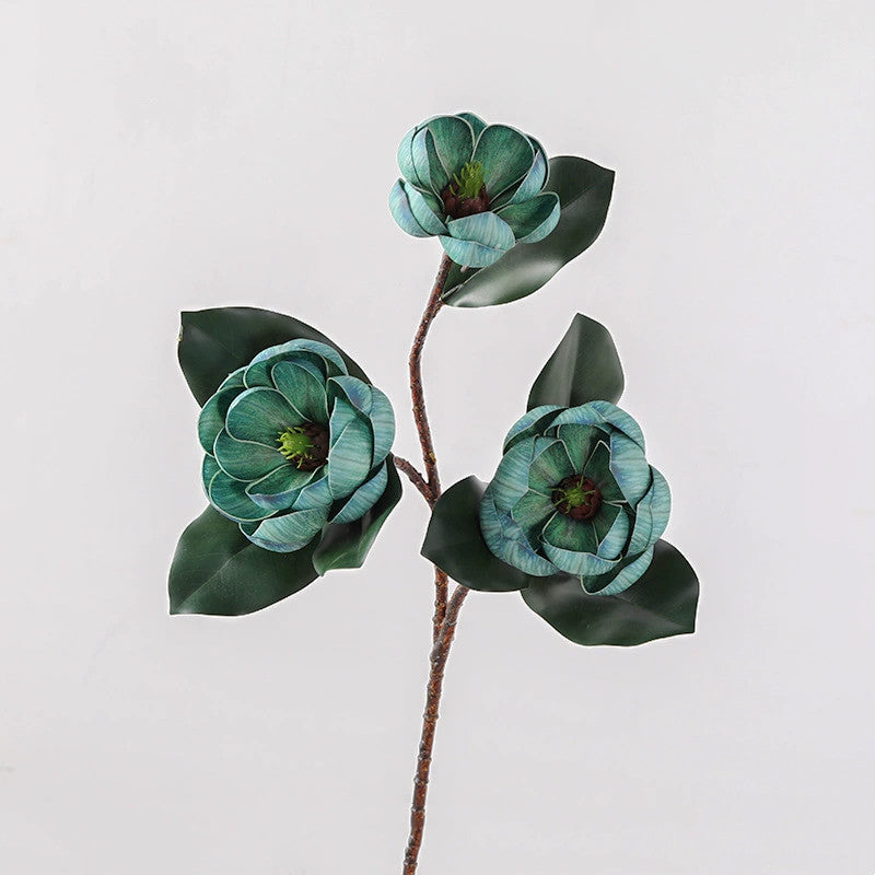 Branche de Magnolia Artificiel 70 cm, Fleur Touche Réelle, Décoration d'Intérieur Élégance Rétro, Bouquet Mariage Champêtre, Composition Florale