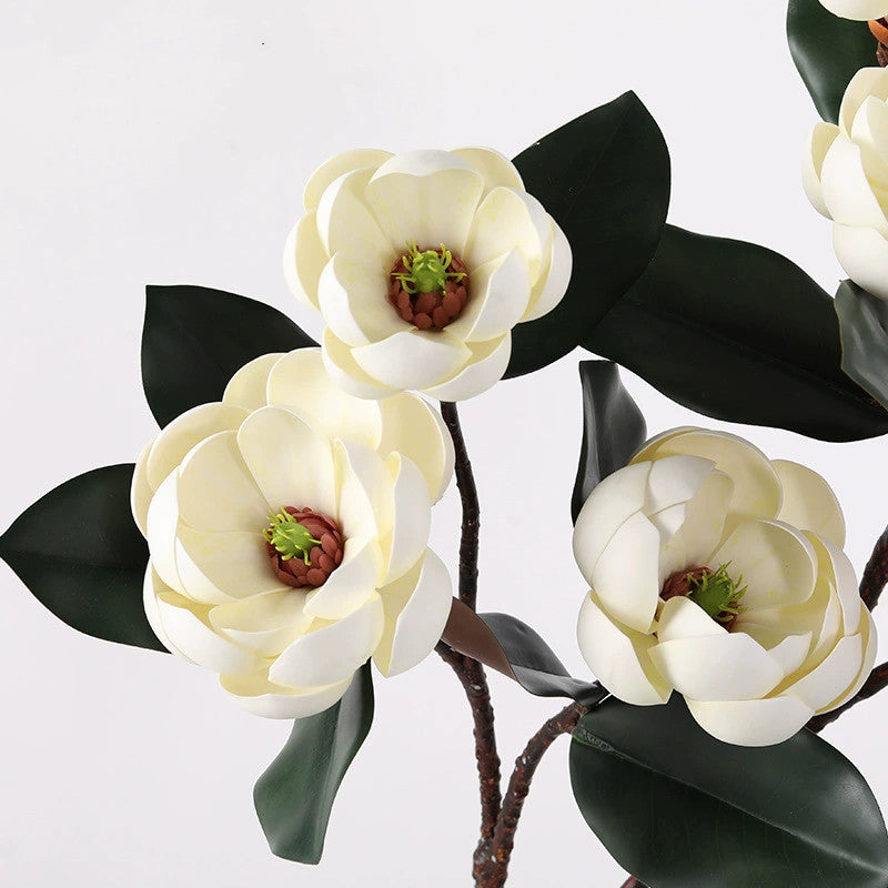 Branche de Magnolia Artificiel 70 cm, Fleur Touche Réelle, Décoration d'Intérieur Élégance Rétro, Bouquet Mariage Champêtre, Composition Florale